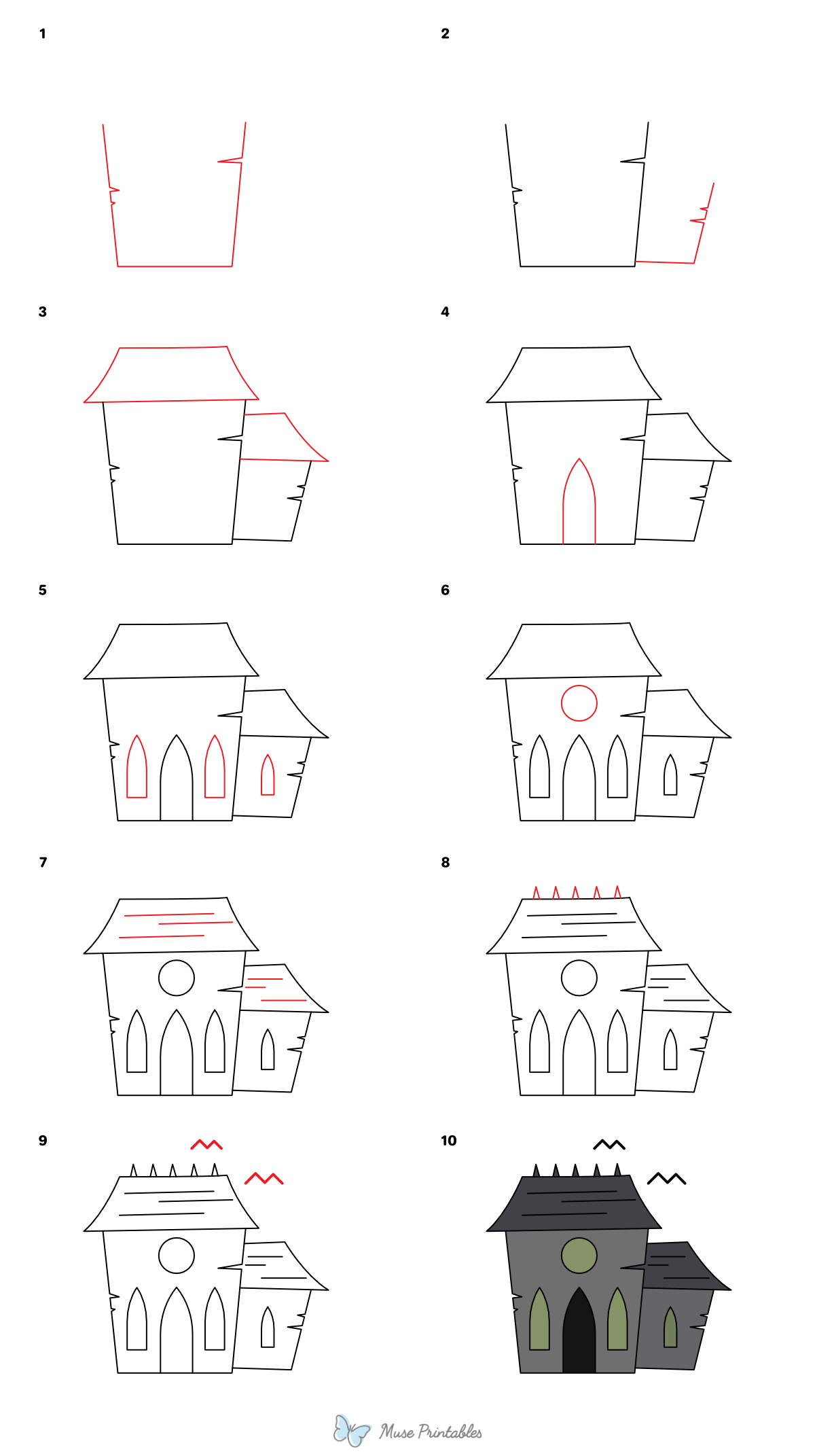 How to Draw a Simple Haunted House - Printable Tutorial
