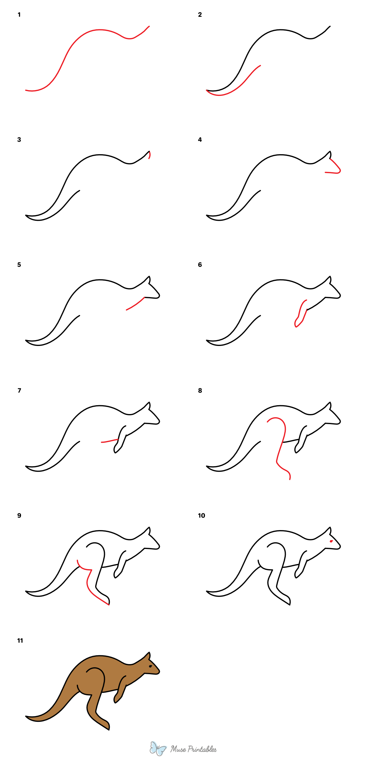 How to Draw a Simple Kangaroo - Printable Tutorial