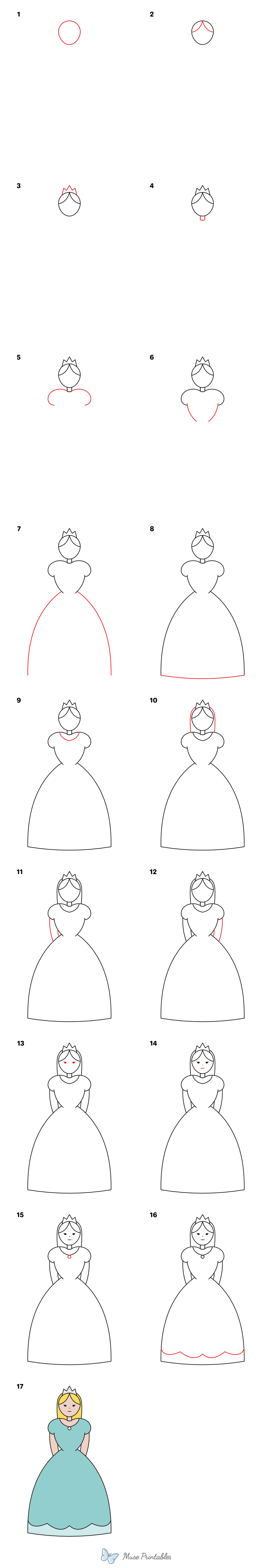 How to Draw a Simple Princess - Printable Tutorial