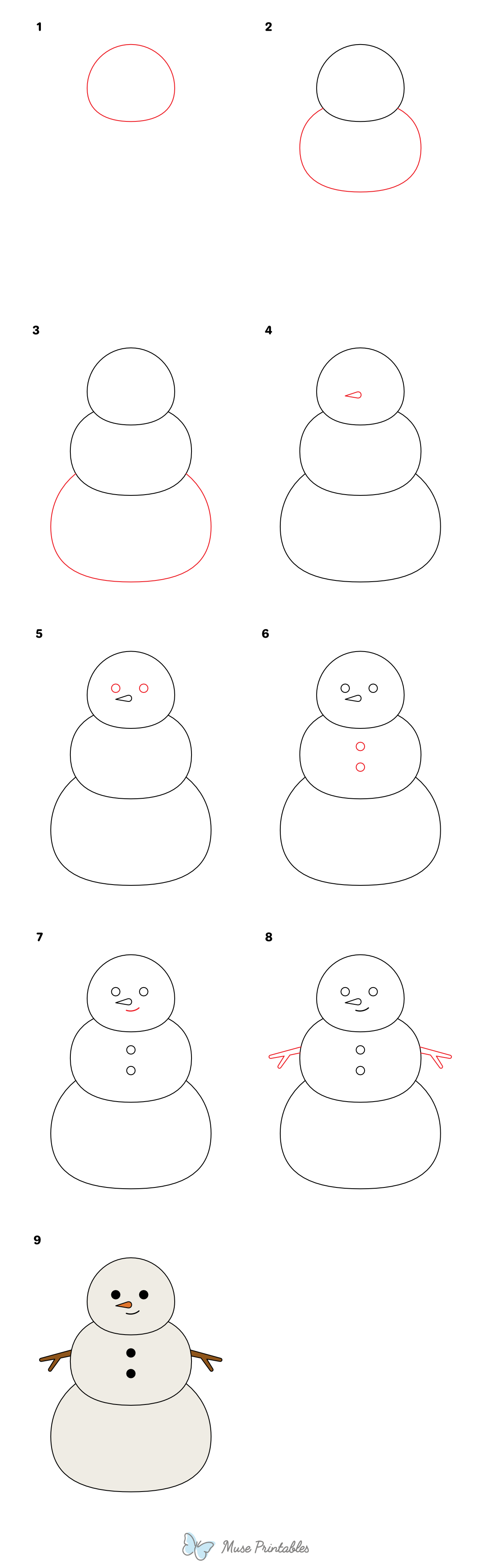 How to Draw a Simple Snowman - Printable Tutorial