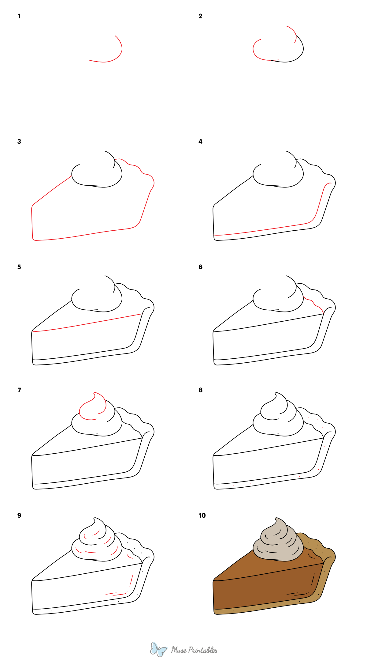 How to Draw a Slice of Pumpkin Pie - Printable Tutorial