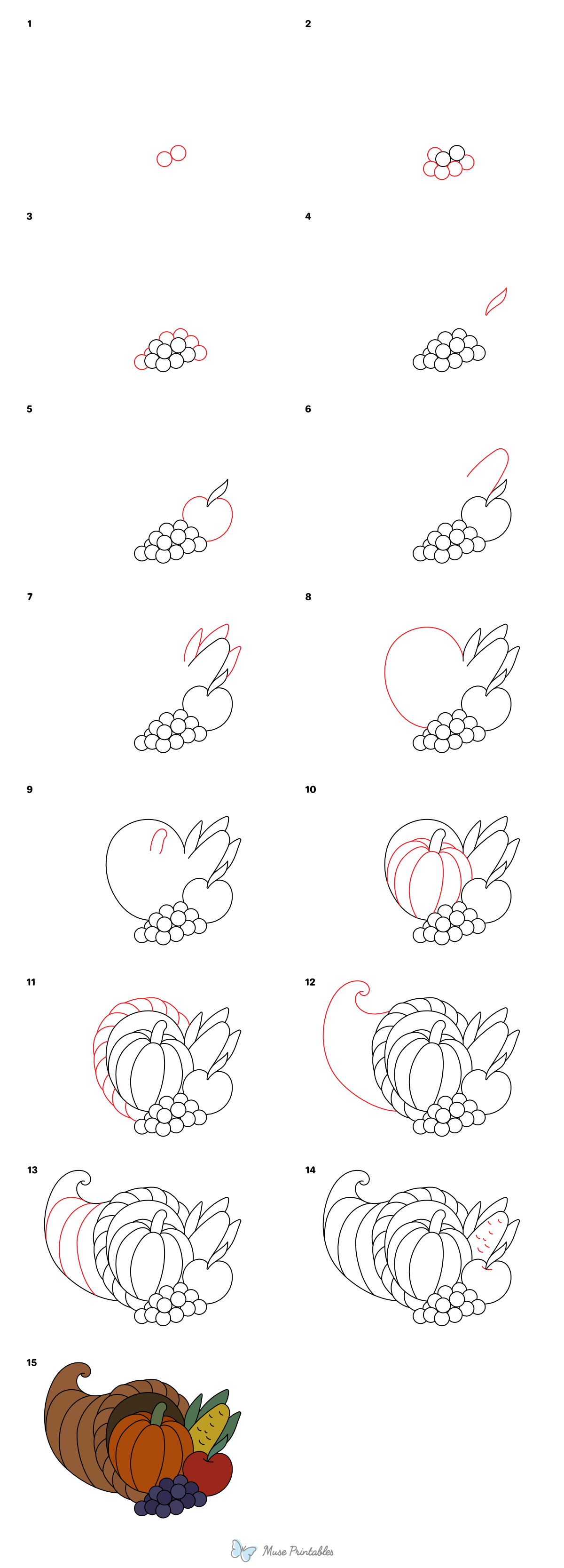 How to Draw a Thanksgiving Cornucopia - Printable Tutorial
