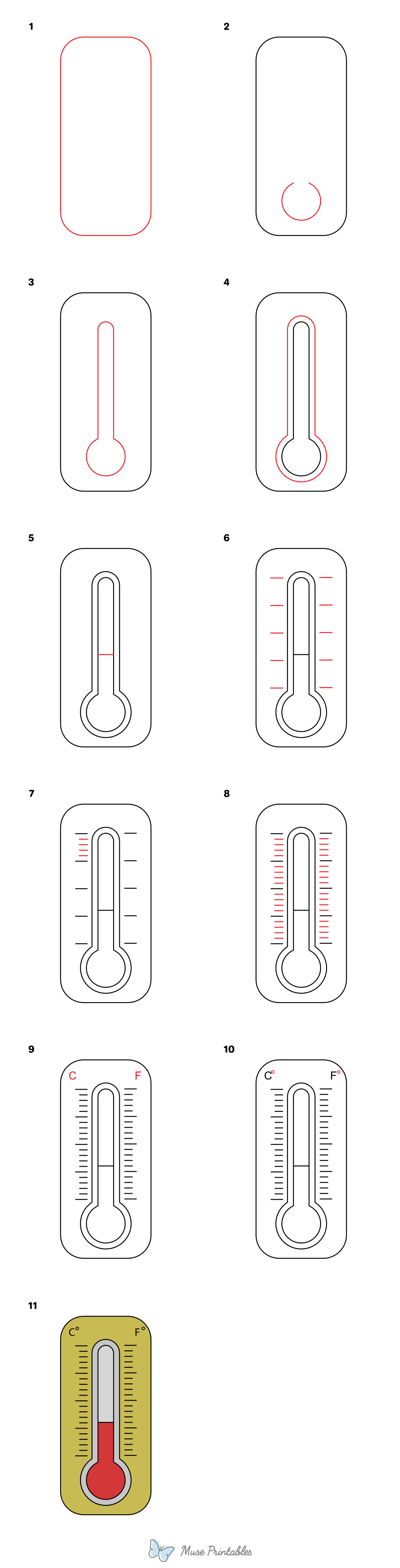 How to Draw a Thermometer - Printable Tutorial