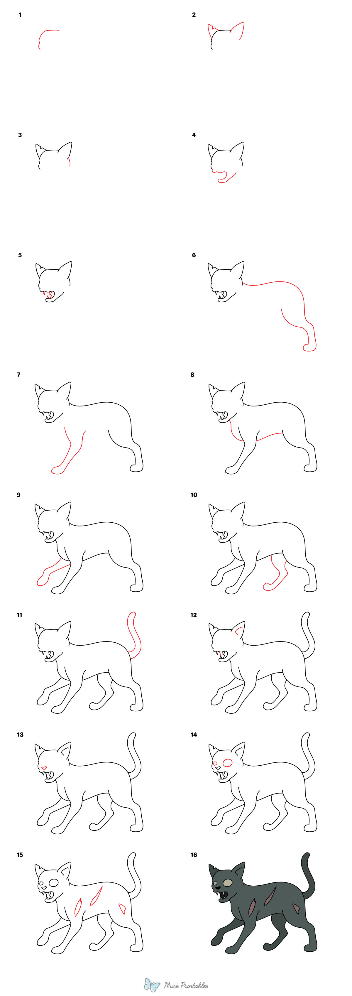 How to Draw a Zombie Cat - Printable Tutorial