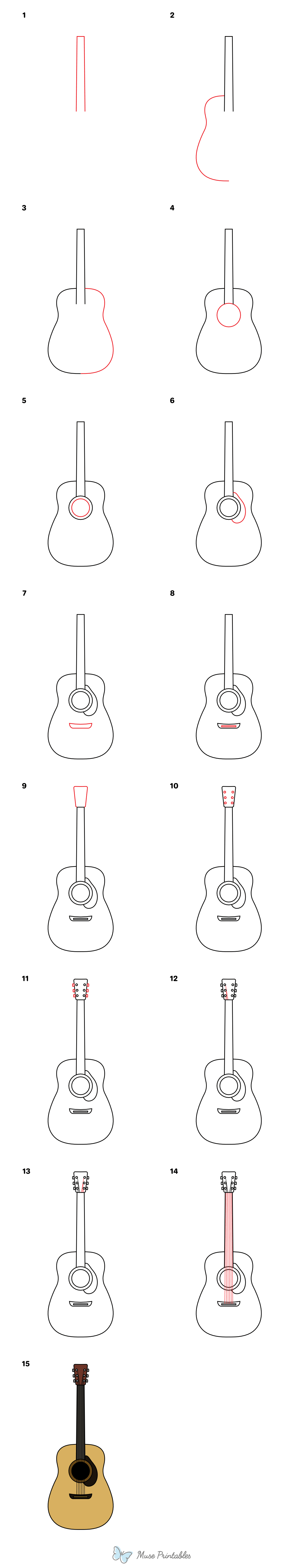 How to Draw an Acoustic Guitar - Printable Tutorial