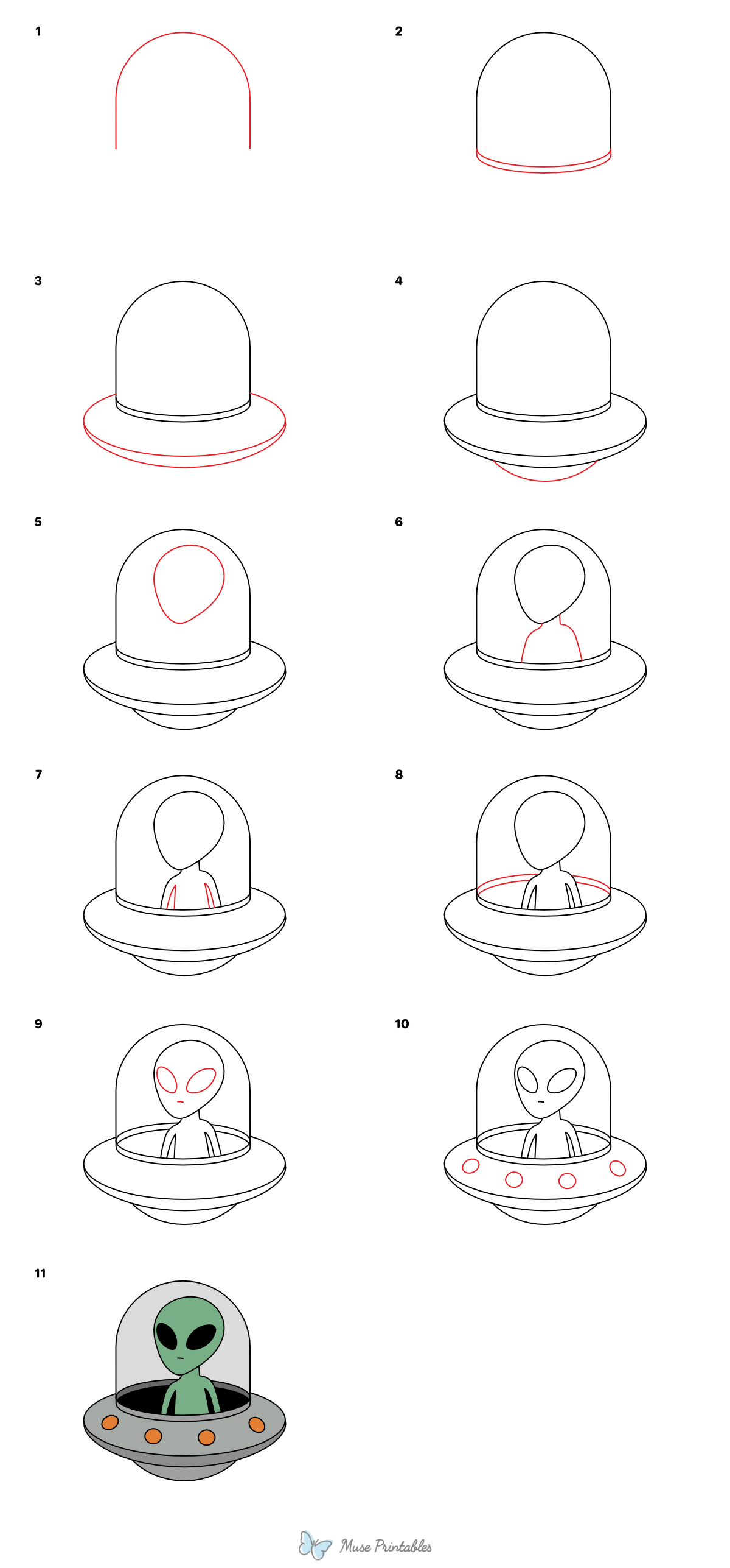 How to Draw an Alien in a UFO - Printable Tutorial