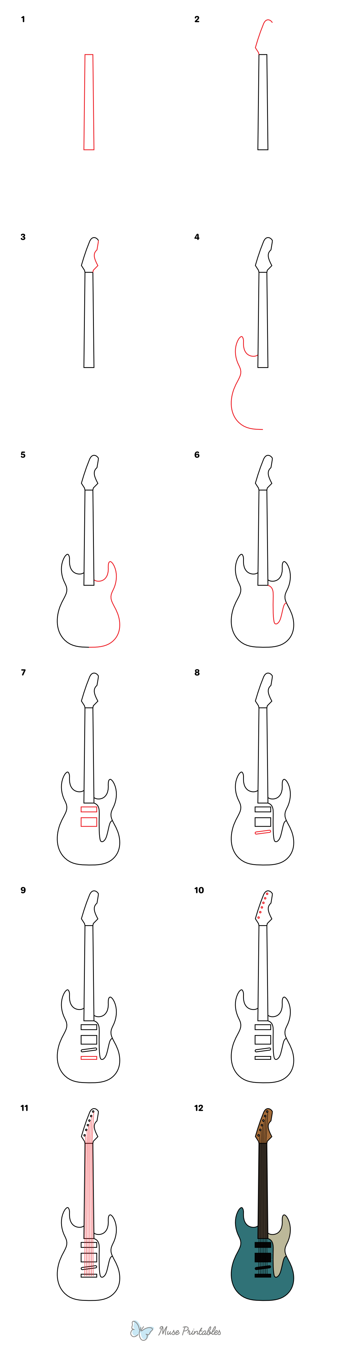 How to Draw an Electric Guitar - Printable Tutorial