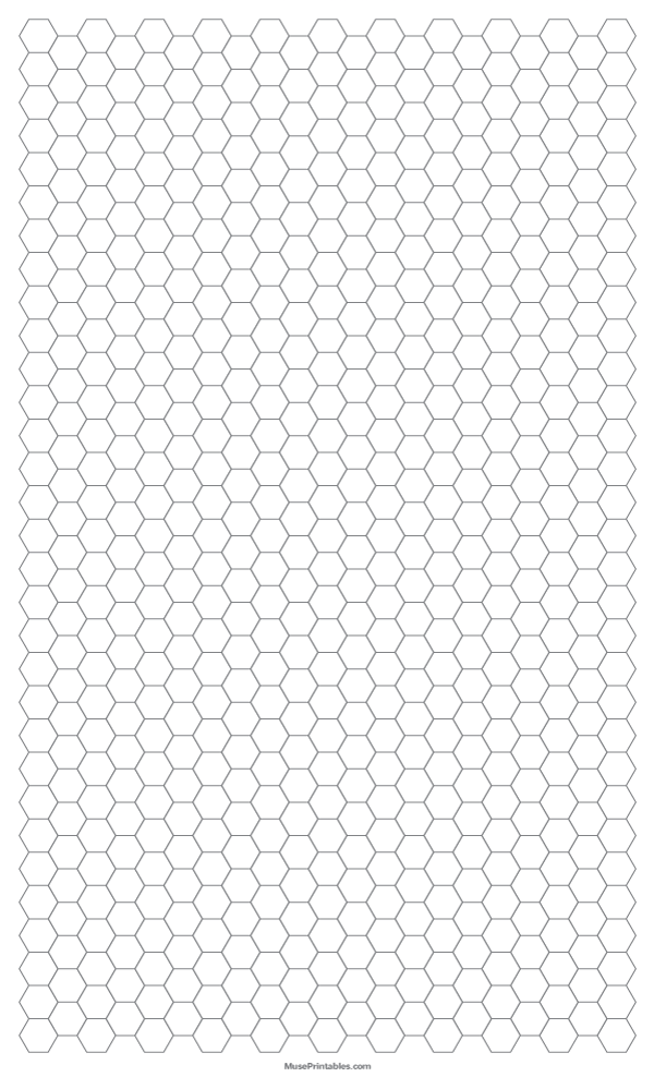 1/4 Inch Gray Hexagon Graph Paper: Legal-sized paper (8.5 x 14)