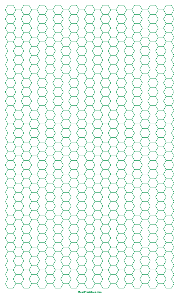 1/4 Inch Green Hexagon Graph Paper: Legal-sized paper (8.5 x 14)