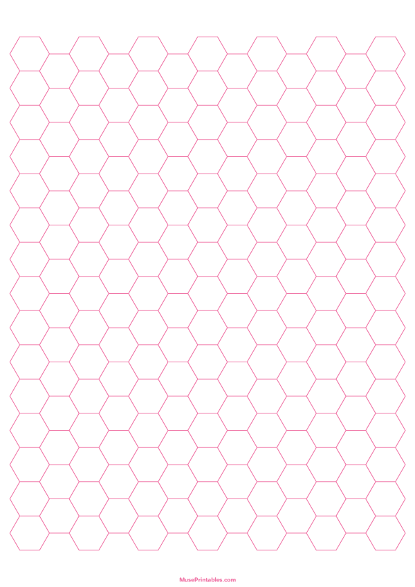 1 cm Pink Hexagon Graph Paper: A4-sized paper (8.27 x 11.69)