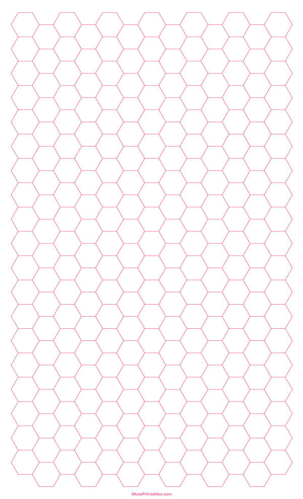 1 cm Pink Hexagon Graph Paper: Legal-sized paper (8.5 x 14)