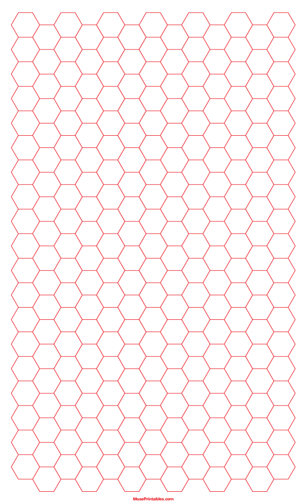 1 cm Red Hexagon Graph Paper: Legal-sized paper (8.5 x 14)
