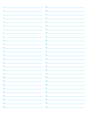 2-Column Numbered Blue Lined Paper (Wide Ruled) - Letter