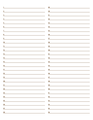 2-Column Numbered Brown Lined Paper (Wide Ruled) - Letter