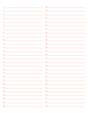 2-Column Numbered Orange Lined Paper (Wide Ruled) - Letter