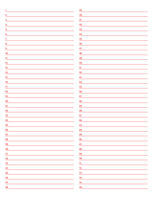 2-Column Numbered Red Lined Paper (Narrow Ruled) - Letter