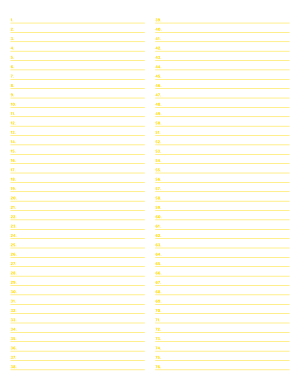 2-Column Numbered Yellow Lined Paper (Narrow Ruled) - Letter