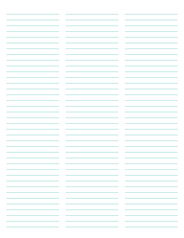 3-Column Blue-Green Lined Paper (Narrow Ruled): Letter-sized paper (8.5 x 11)