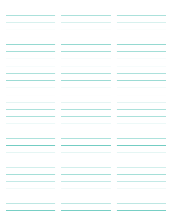 3-Column Blue-Green Lined Paper (Wide Ruled): Letter-sized paper (8.5 x 11)