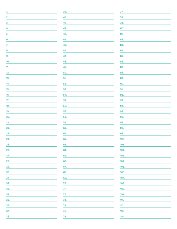 3-Column Numbered Blue-Green Lined Paper (Narrow Ruled): Letter-sized paper (8.5 x 11)