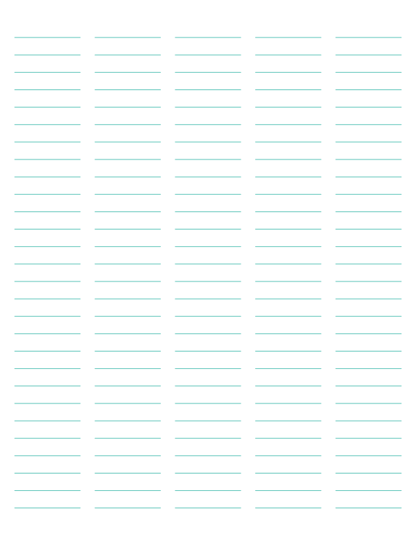 5-Column Blue-Green Lined Paper (Wide Ruled): Letter-sized paper (8.5 x 11)