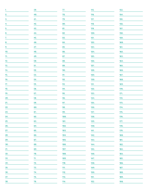 5-Column Numbered Blue-Green Lined Paper (Narrow Ruled) - Letter