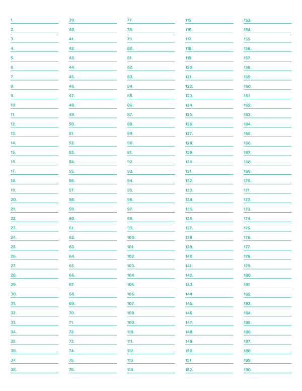 5-Column Numbered Blue-Green Lined Paper (Narrow Ruled): Letter-sized paper (8.5 x 11)