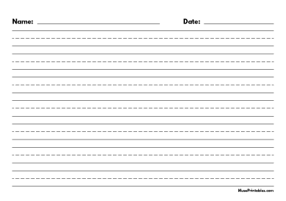 Black and White Name and Date Handwriting Paper (5/8-inch Landscape) - A4