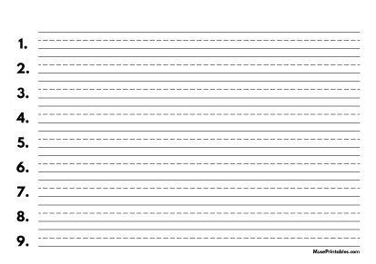 Black and White Numbered Handwriting Paper (1/2-inch Landscape) - A4