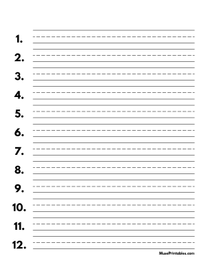 Black and White Numbered Handwriting Paper (1/2-inch Portrait) - Letter