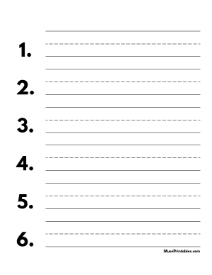 Black and White Numbered Handwriting Paper (1-inch Portrait) - Letter