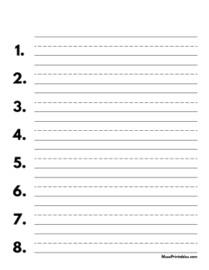 Black and White Numbered Handwriting Paper (3/4-inch Portrait) - Letter