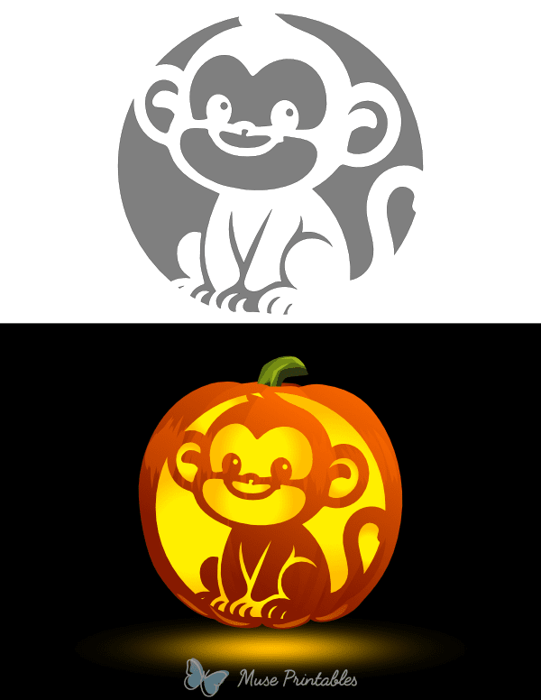 Adorable Monkey Pumpkin Stencil