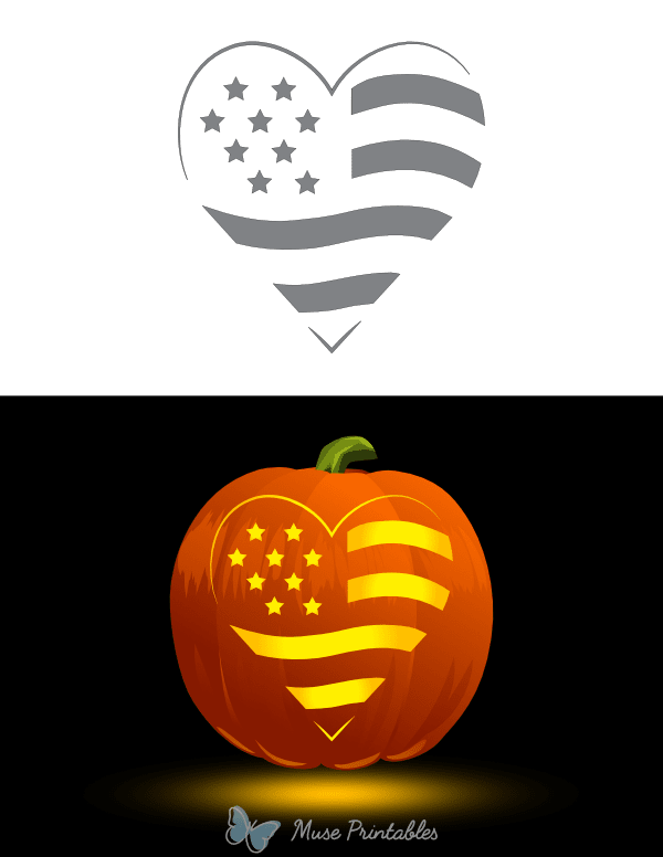 American Flag Heart Pumpkin Stencil