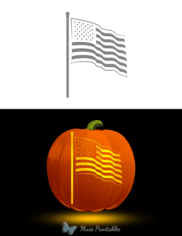 American Flag on Pole Pumpkin Stencil