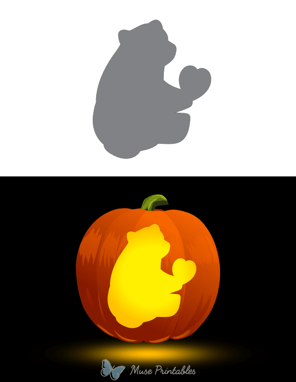 Bear Holding a Heart Pumpkin Stencil