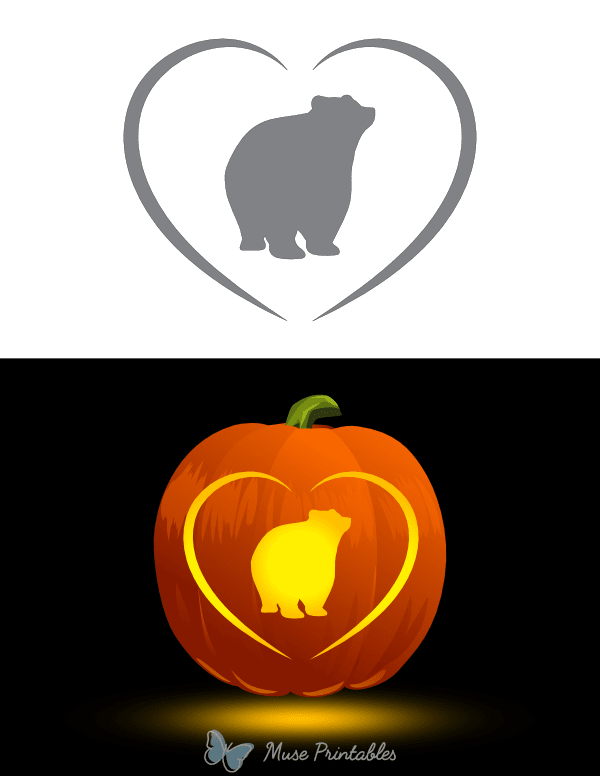 Bear in Heart Pumpkin Stencil