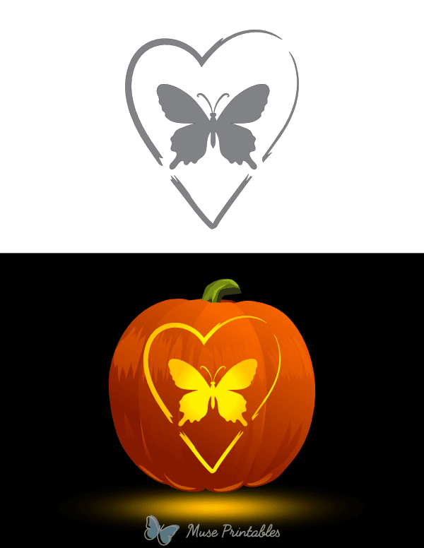 Butterfly and Heart Pumpkin Stencil