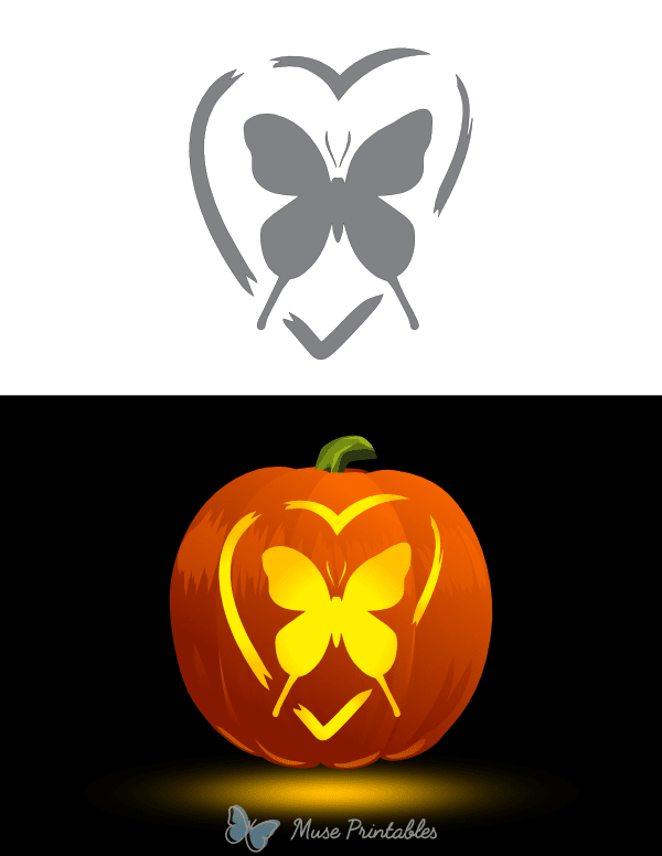 Butterfly in Heart Border Pumpkin Stencil