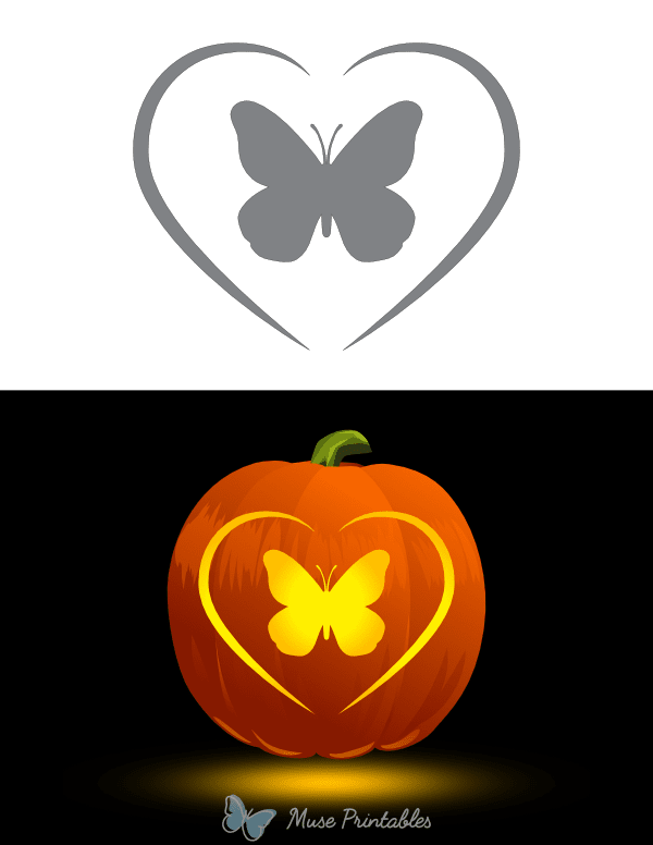 Butterfly in Heart Pumpkin Stencil