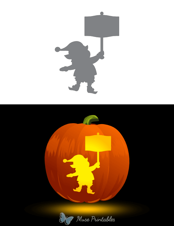 Christmas Elf Holding Sign Pumpkin Stencil