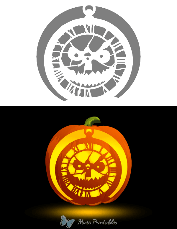 Creepy Clock Face Pumpkin Stencil