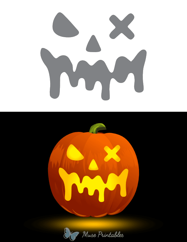 Creepy Melting Face With X Eye Pumpkin Stencil