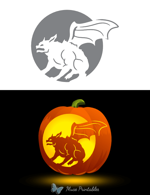 Crouching Gargoyle Pumpkin Stencil