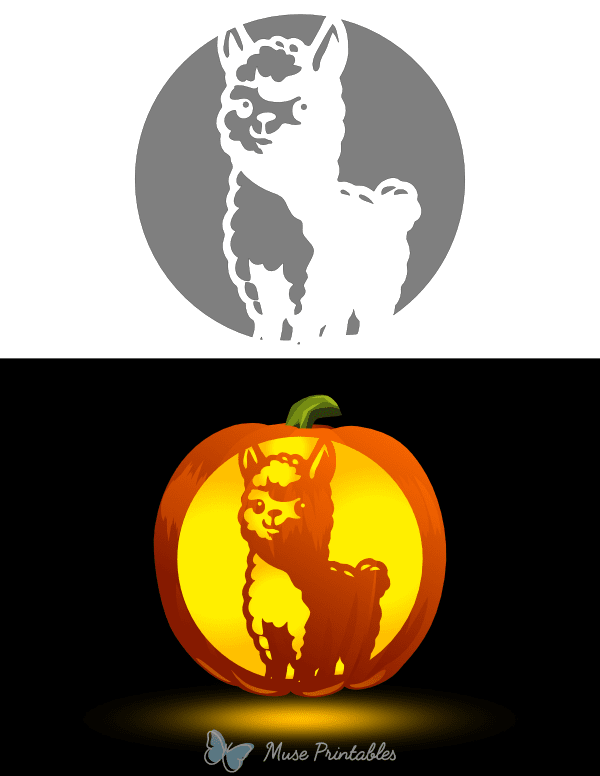 Cute Alpaca Pumpkin Stencil