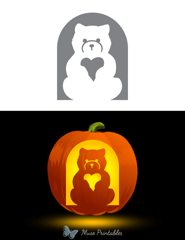 Cute Bear and Heart Pumpkin Stencil