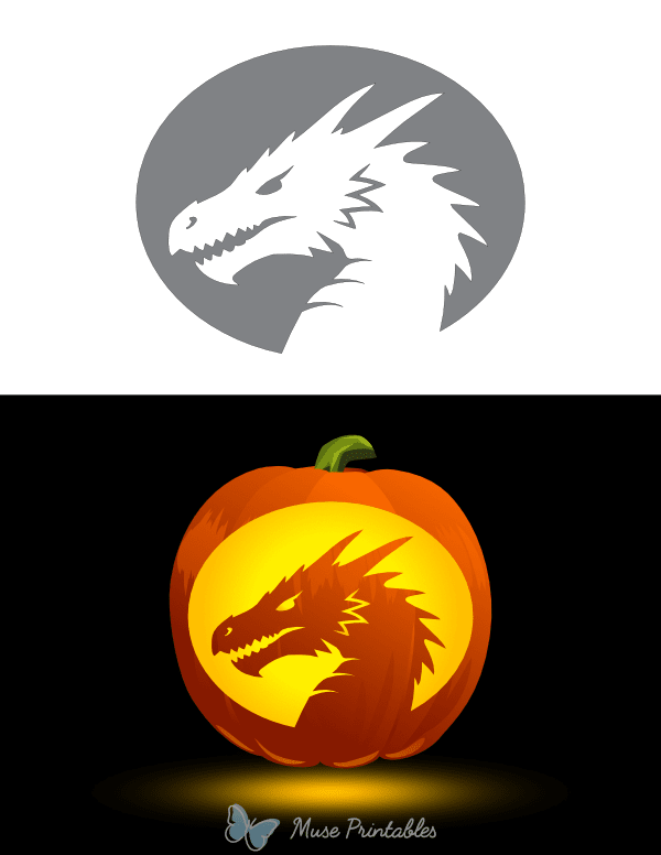 Detailed Dragon Head Pumpkin Stencil