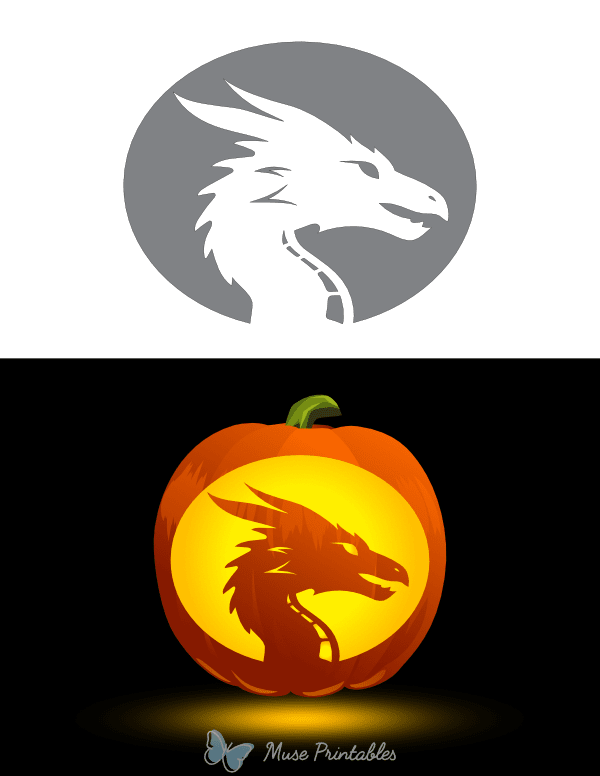 Detailed Dragon Profile Pumpkin Stencil