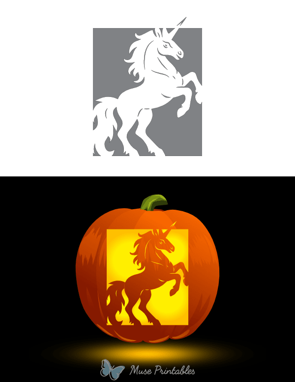 Detailed Rearing Unicorn Pumpkin Stencil