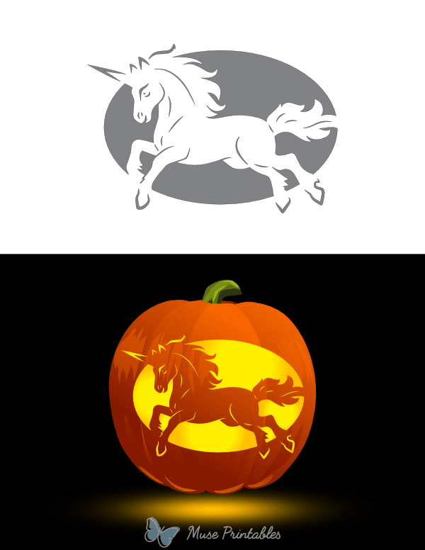Detailed Running Unicorn Pumpkin Stencil